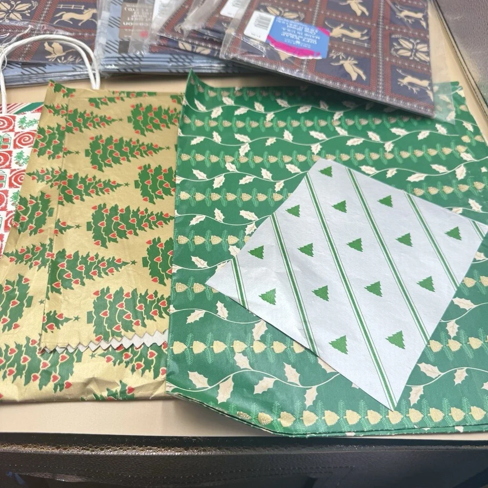 Lot Vintage Christmas Wrapping Paper 90s Y2K Ribbon Tissue Retro Michaels Spools